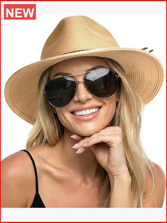 Wide Brim Sun Hat Packable Straw Panama Beach UPF 50+ Fedora Style main image 6